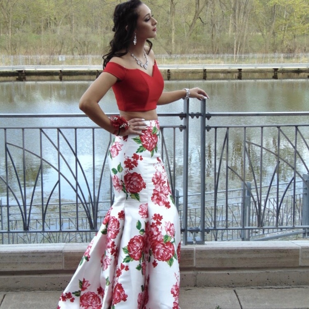 Red two pice prom dress